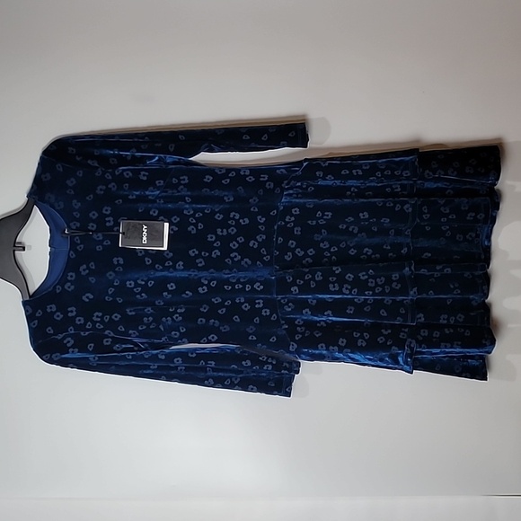 last price drop! DKNY Blue Velvet Layered Dress Crew Neck Velvety Party Dress - Picture 4 of 15